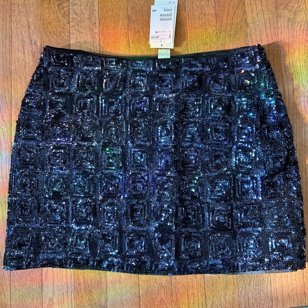 H&M Midnight Blue Sequin Mini Skirt Size 12